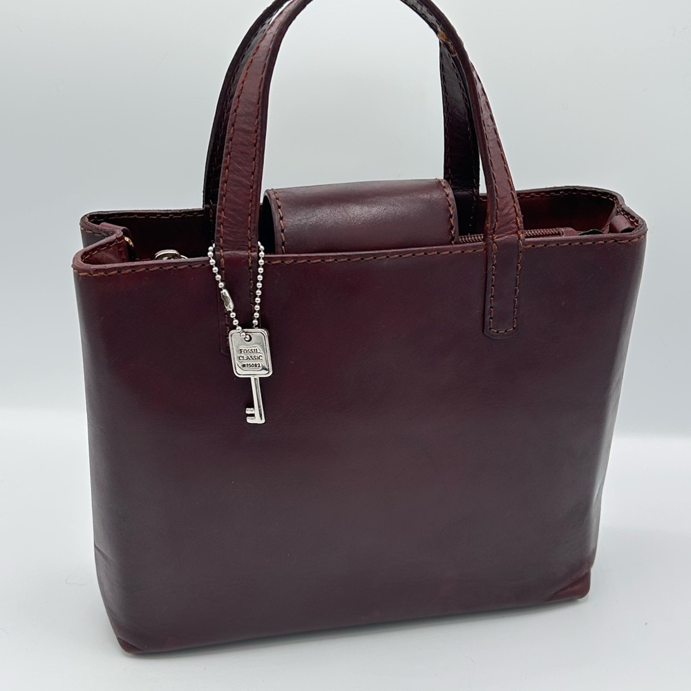 Elegant Burgundy Fossil Mini Leather Tote Bag